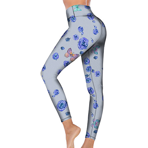 

21Grams Women's High Waist Yoga Pants Cropped Leggings Tummy Control Butt Lift Breathable Light Blue Fitness Gym Workout Running Winter Sports Activewear High Elasticity