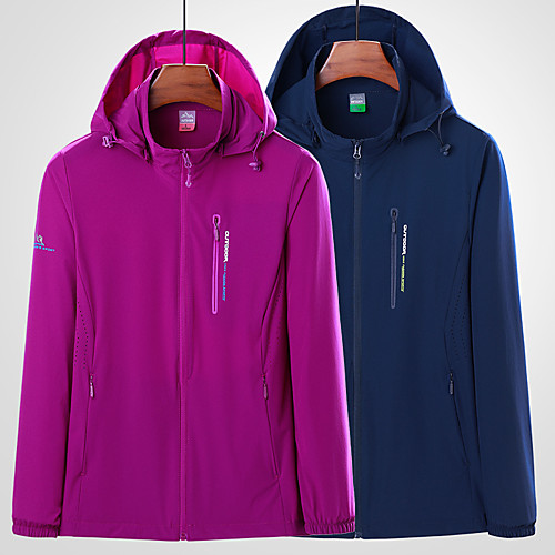 

Women's Hiking Jacket Hiking Windbreaker Outdoor Solid Color Waterproof Lightweight Breathable Quick Dry Top Elastane Fishing Climbing Running Purple Fuchsia Blue