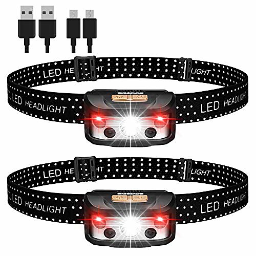 

headlamp, headlamp led rechargeable, pack of 2 lightweight headlamp, super bright usb ipx65 waterproof sensor headlamp, red light headlights for jogging, running, camping, hiking, fishing