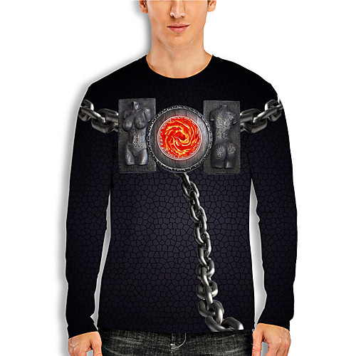 

Men's T shirt 3D Print 3D Cartoon 3D Print Long Sleeve Daily Tops Casual Fashion Black