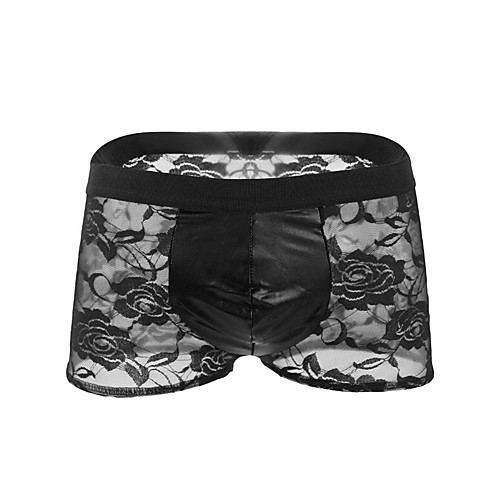 

Men's 1 Piece Lace Briefs Underwear - Normal Low Waist Black Red M L XL