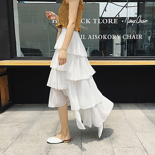 

Women's Ceremony Tea Party Elegant Streetwear Skirts Solid Colored Layered Pleated Patchwork White Black