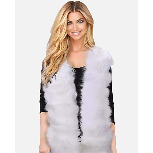 

Women's Solid Colored Fall & Winter Vest Regular Daily Sleeveless Faux Fur Coat Tops White