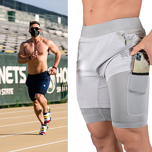 

Men's Running Shorts Athletic Bottoms 2 in 1 with Phone Pocket Liner Gym Workout Marathon Jogging Training Exercise Breathable Quick Dry Moisture Wicking Sport Black Dark Gray Light Gray Navy Blue