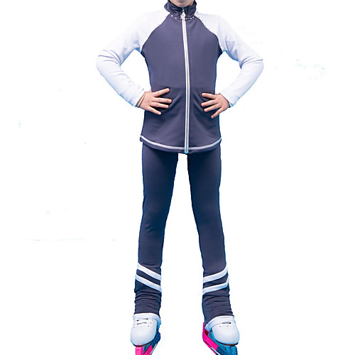 

Figure Skating Jacket with Pants Women's Girls' Ice Skating Pants / Trousers Top GrayWhite Patchwork Fleece High Elasticity Training Competition Skating Wear Patchwork Long Sleeve Ice Skating Figure
