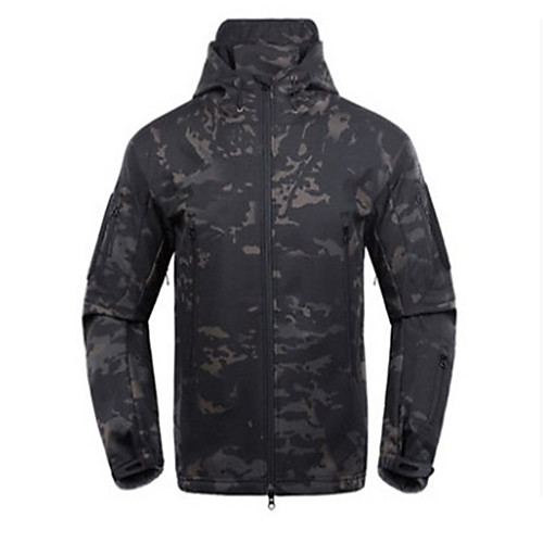

Men's Hunting Fleece Jacket Outdoor Waterproof Windproof Fleece Lining Warm Fall Winter Spring Solid Colored Camo Polyester Jungle camouflage Python Black Black