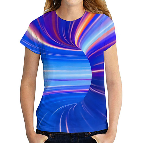 

Women's T shirt Graphic 3D Print Round Neck Tops Basic Basic Top Blue