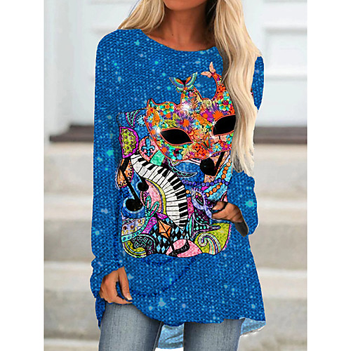 

Women's T Shirt Dress Tee Dress Short Mini Dress Black Blue Purple Long Sleeve Floral Color Block Geometric Print Fall Spring Round Neck Casual 2021 S M L XL XXL 3XL