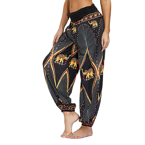 

Women's Yoga Boho Comfort Plus Size Loose Gym Yoga Pants Bloomers Pants Pattern Full Length Print High Waist Black Yellow Light gray