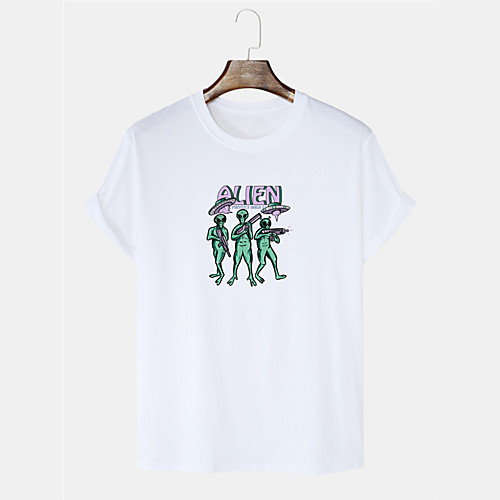 

Men's T shirt Hot Stamping Cartoon Graphic Prints Short Sleeve Casual Tops 100% Cotton Fashion White Black Blue