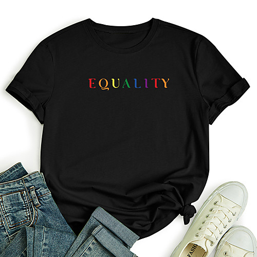 

Women's T shirt Color Gradient Graphic Letter Print Round Neck Tops 100% Cotton Basic Basic Top White Black Blue