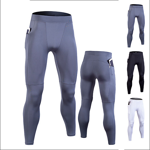 

Men's Running Tights Leggings Athletic Leggings Bottoms Side Pockets Spandex Winter Fitness Gym Workout Running Active Training Exercise Breathable Quick Dry Soft Normal Sport Solid Colored White