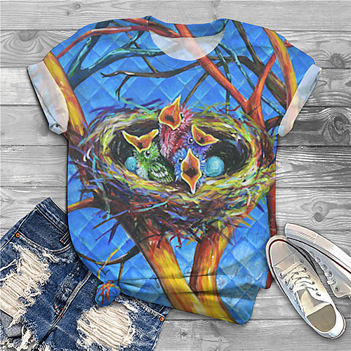 

Women's Plus Size Print Graphic Bird Animal T shirt Large Size Round Neck Short Sleeve Tops Big Size
