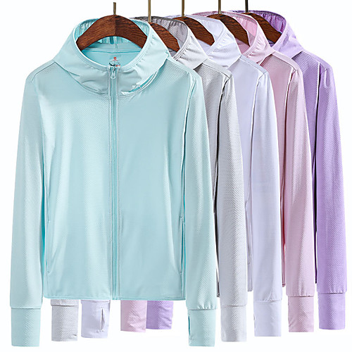 

Women's Hiking Skin Jacket Hiking Windbreaker Outdoor Solid Color Packable Waterproof Lightweight UV Sun Protection Outerwear Jacket Top Full Length Visible Zipper Fishing Climbing Running White