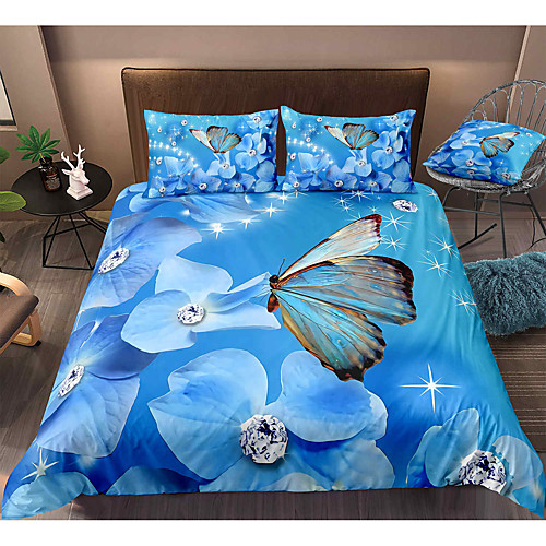 

Butterfly Print 3-Piece Duvet Cover Set Hotel Bedding Sets Comforter Cover with Soft Lightweight Microfiber, Include 1 Duvet Cover, 2 Pillowcases for Double/Queen/King(1 Pillowcase for Twin/Single)