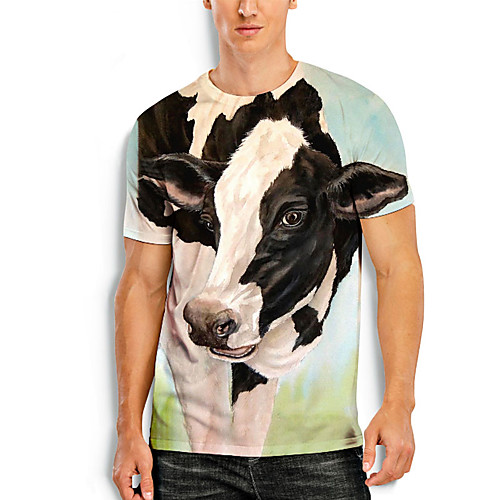

Men's T shirt 3D Print Graphic Prints Buffalo 3D Print Short Sleeve Daily Tops Casual Fashion Black / White