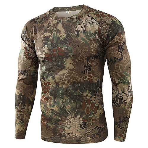 

Men's Hunting T-shirt Outdoor Breathable Ventilation Fast Dry Outdoor Fall Spring Solid Colored Camo Nylon Black Yellow Army Green