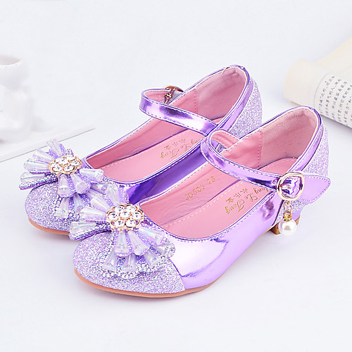 

Girls' Heels Moccasin Flower Girl Shoes Princess Shoes Rubber PU Little Kids(4-7ys) Big Kids(7years ) Daily Party & Evening Walking Shoes Rhinestone Buckle Sequin Purple Pink Silver Fall Spring