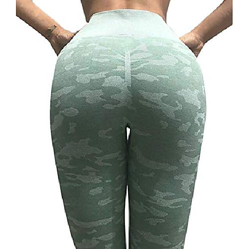 

Women's Tight Push Up Sports High Waist Stretchy Camouflage Workout Leggings Green Large