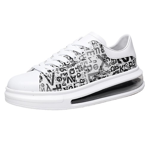 

Men's Sneakers Casual Daily Walking Shoes PU Breathable Non-slipping Wear Proof Black / Gold Black / White Rainbow Color Block Fall Spring