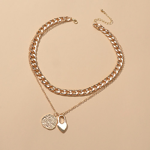 

Women's Layered Necklace Heart Steampunk Hip Hop Alloy Gold Silver 37.5 cm Necklace Jewelry For Street Birthday Party