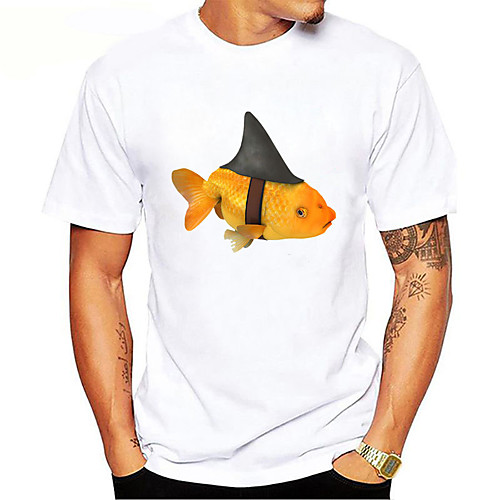 

Men's T shirt Hot Stamping Fish Animal Print Short Sleeve Daily Tops 100% Cotton Basic Casual Light Yellow Yellow