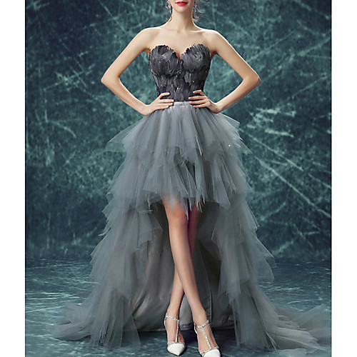 

A-Line Empire Elegant Engagement Prom Dress Sweetheart Neckline Sleeveless Sweep / Brush Train Tulle with Sash / Ribbon Ruffles Tier 2021