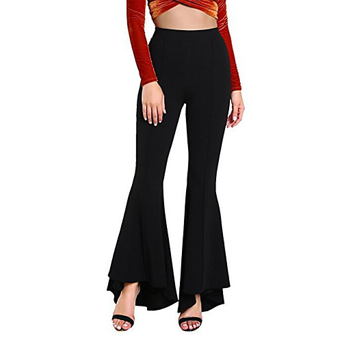 

Women's Vintage Streetwear Comfort Party Weekend Flare Pants Plain Full Length Ruffle White Black Red Gray