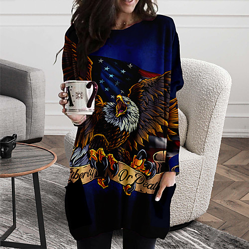 

Women's Shift Dress Short Mini Dress White Blue Red Yellow Navy Blue Long Sleeve Color Block Animal Print Fall Spring Round Neck Casual 2021 S M L XL XXL 3XL