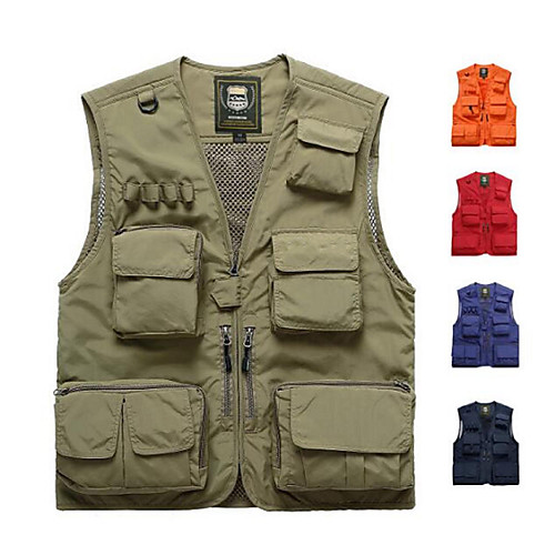 

Men's Hiking Vest / Gilet Fishing Vest Outdoor Solid Color Lightweight Breathable Quick Dry Ultra Light (UL) Jacket Zip Top Top Nylon Single Slider Hunting Fishing Hiking Red Army Green Grey Orange