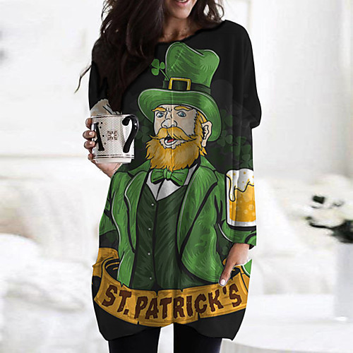 

Women's Shift Dress Short Mini Dress Green Long Sleeve Print Color Block Letter Print Fall Spring Round Neck Casual 2021 S M L XL XXL 3XL