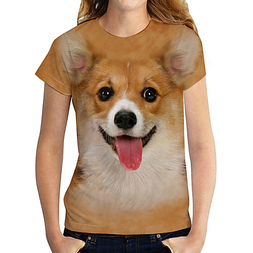 

Women's T shirt Dog Graphic 3D Print Round Neck Tops Basic Basic Top Yellow