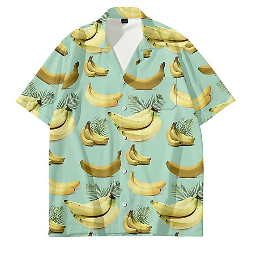 

Men's Shirt Other Prints Banana Fruit Button-Down Print Short Sleeve Daily Tops Casual Fashion Hawaiian Red Yellow Green