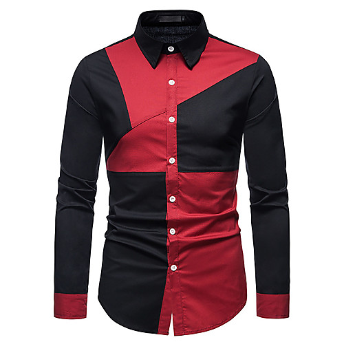 

Men's Shirt Other Prints Geometry Patchwork Long Sleeve Casual Tops White Wine Gray
