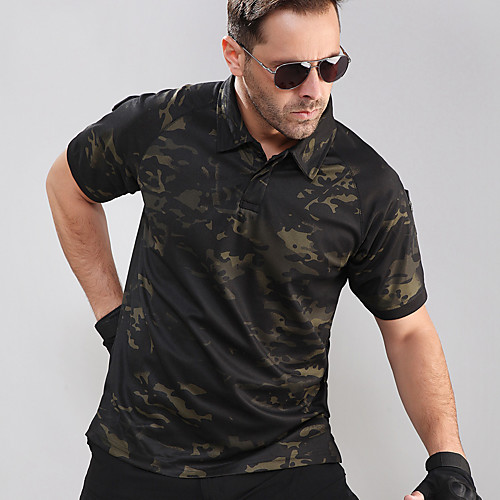 

Men's Camouflage Hunting T-shirt Military Tactical Shirt Outdoor Breathable Ventilation Fast Dry Outdoor Spring Summer Solid Colored Camo Polyester Black Army Green Camouflage