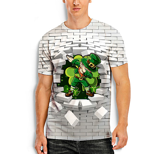 

Men's T shirt 3D Print Plants Graphic Prints Saint Patrick Day 3D Print Short Sleeve Daily Tops Casual Fashion Gray / White