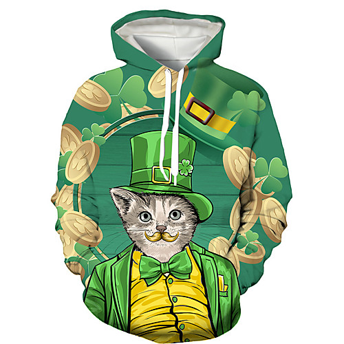 

Men's Pullover Hoodie Sweatshirt Cat Graphic Prints Saint Patrick Day Print Daily Holiday 3D Print 3D Print Hoodies Sweatshirts Green