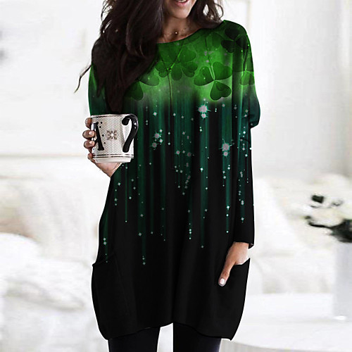 

Women's Shift Dress Short Mini Dress Green Long Sleeve Floral Print Color Block Print Fall Spring Round Neck Casual 2021 S M L XL XXL 3XL