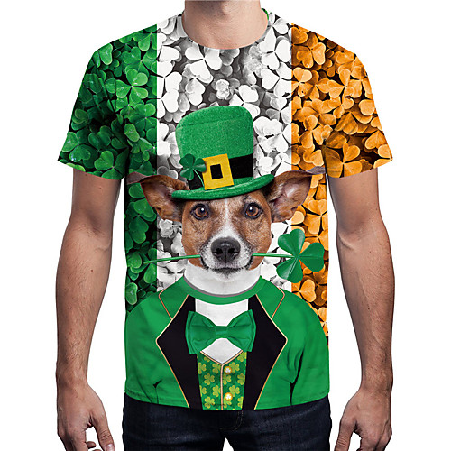 

Men's T shirt 3D Print Graphic Prints Saint Patrick Day Animal 3D Print Short Sleeve Casual Tops Fashion Classic Green