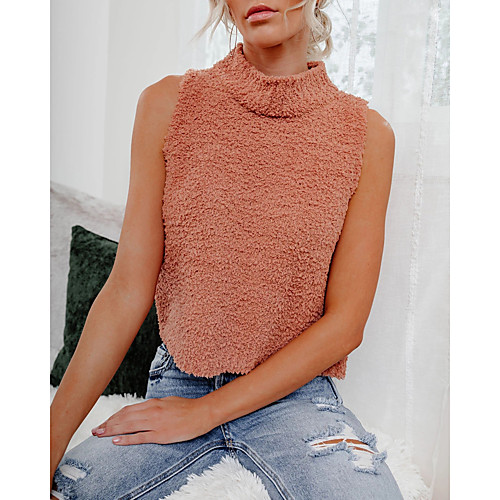 

Women's Stylish Beach Solid Color Vest Sleeveless Sweater Cardigans Crew Neck Spring Summer White Black Blue