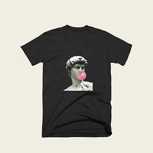 

Men's T shirt Hot Stamping Portrait Print Short Sleeve Casual Tops 100% Cotton Casual Fashion Black