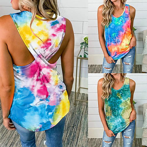 

Women's Tank Top Tee / T-shirt Tie Dye Crossover Crew Neck Sport Athleisure T Shirt Top Sleeveless Breathable Soft Comfortable Everyday Use Casual Daily Outdoor