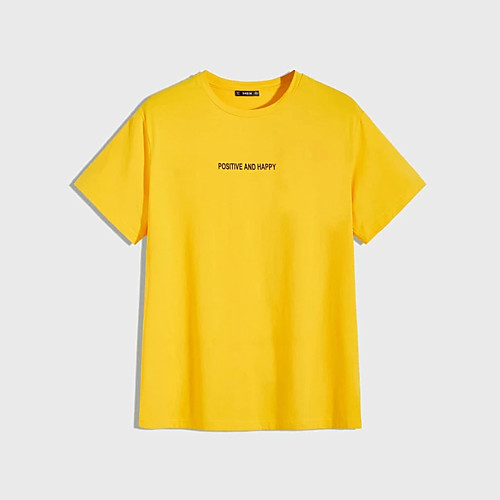

Men's T shirt Hot Stamping Letter Print Short Sleeve Casual Tops 100% Cotton Casual Fashion Blue Yellow