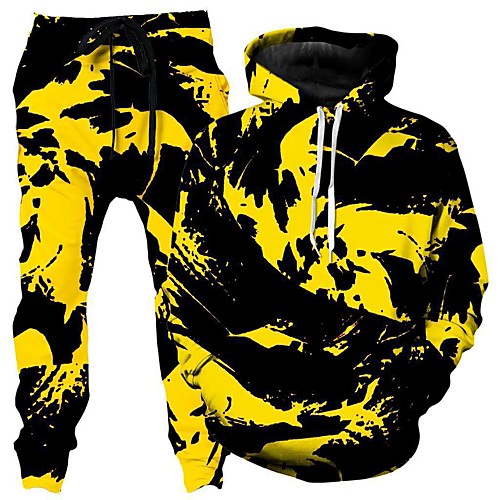 

Men's 2 Piece Tracksuit Sweatsuit Street Casual Long Sleeve 2pcs Winter Thermal Warm Breathable Soft Running Jogging Exercise Sportswear Color Gradient Outfit Set Clothing Suit Hoodie Yellow / Black