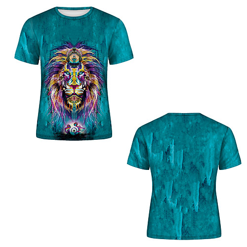 

Men's T shirt 3D Print 3D Rivet Mesh Short Sleeve Casual Tops Blue-Green