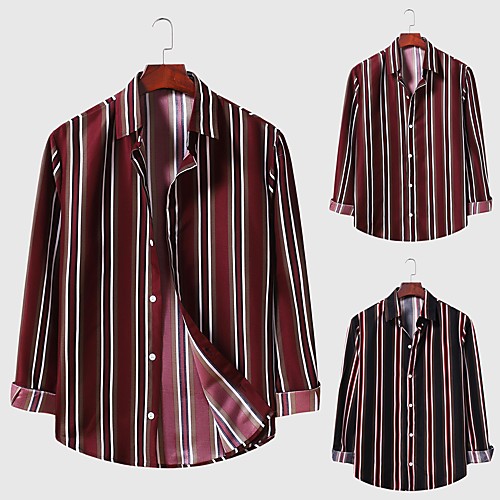 

Men's Shirt Other Prints Graphic Plus Size Long Sleeve Daily Tops Business Black Red