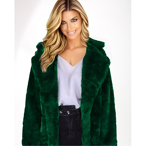 

Women's Solid Colored Streetwear Winter Faux Fur Coat Long Daily Long Sleeve Faux Fur Coat Tops Yellow