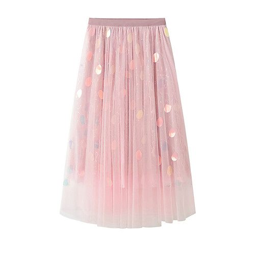 

Women's Party Evening Birthday Party Streetwear Party Skirts Polka Dot Sequins Layered Tulle Blushing Pink Beige