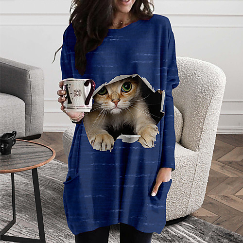 

Women's T Shirt Dress Tee Dress Short Mini Dress Long Sleeve Color Block Animal Print Fall Spring Casual 2021 Black Blue Yellow Green Gray S M L XL XXL 3XL