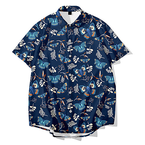 

Men's Shirt 3D Print Butterfly Animal Button-Down 3D Print Short Sleeve Daily Tops Casual Fashion Hawaiian White Blue Green